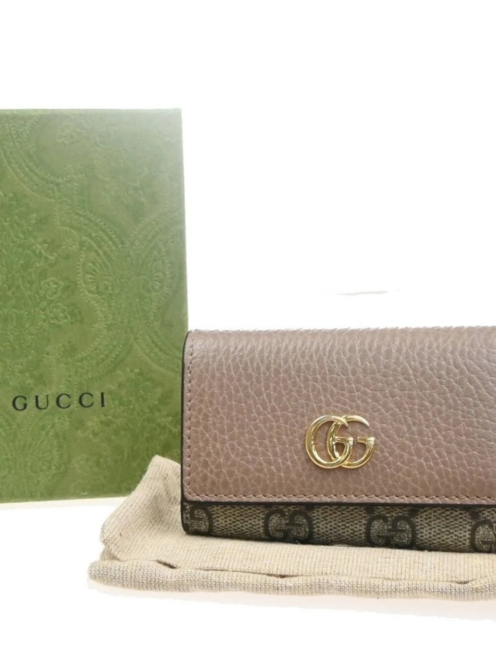GUCCI Logo GG Marmont 6 Hook Key Case Supreme Leather Beige Italy GHW 61RL941